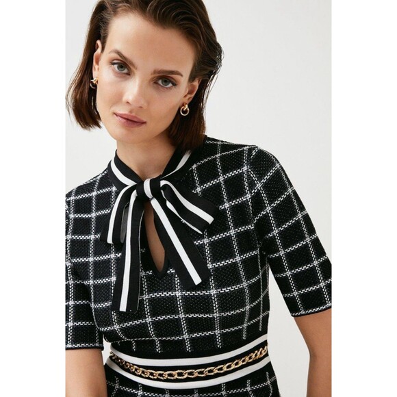 Karen Millen Black and White Checkered Midi Dress - Picture 2 of 16
